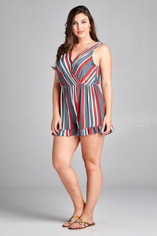 Plus size V-Neck Mini Romper Red