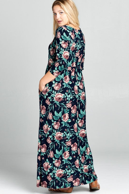 Plus Size Floral Pocket Maxi Dress s