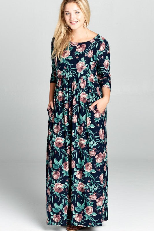 Plus Size Floral Pocket Maxi Dress s