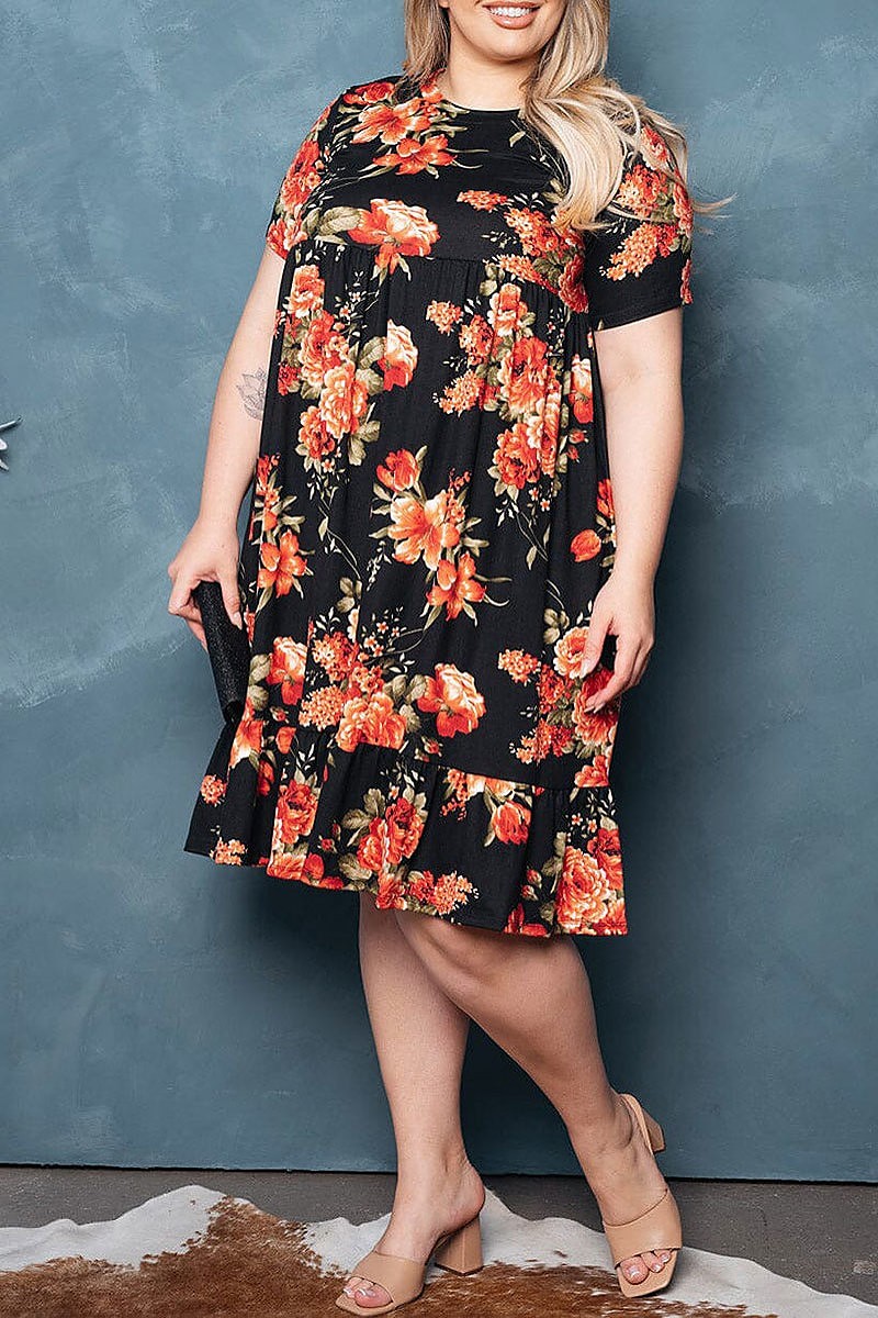 Short sleeve Floral Print Midi Dress