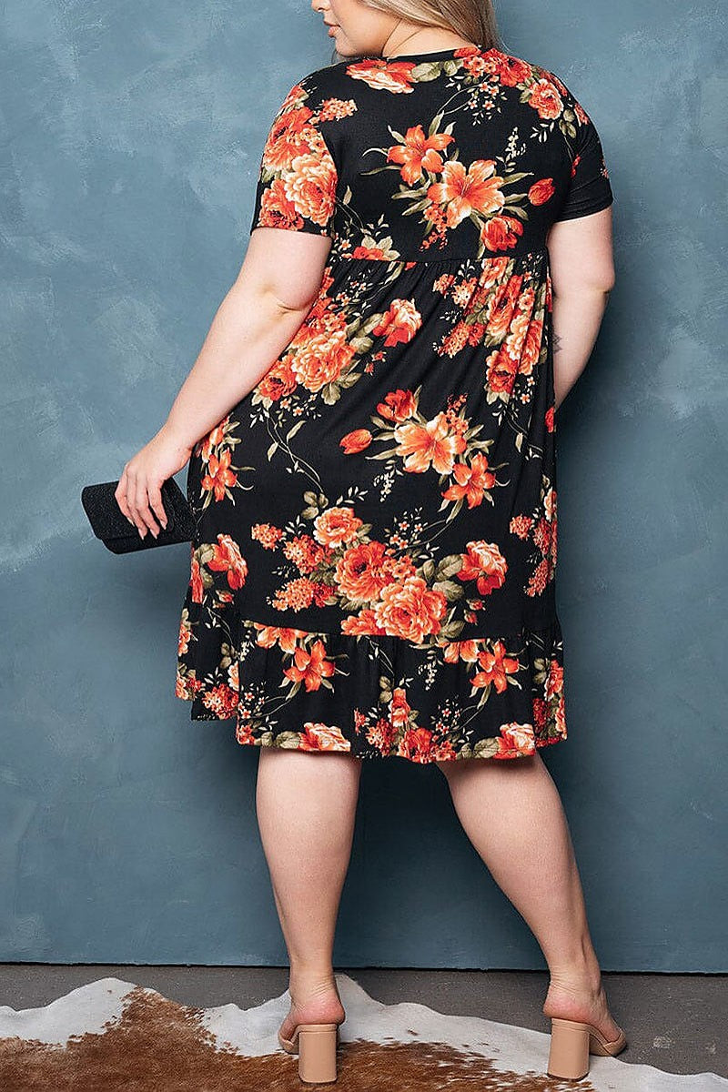 Short sleeve Floral Print Midi Dress