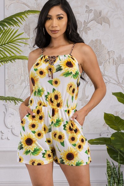 FORAL JUMPSUIT MADE OF SOFT STRETCHY -Sunflower print