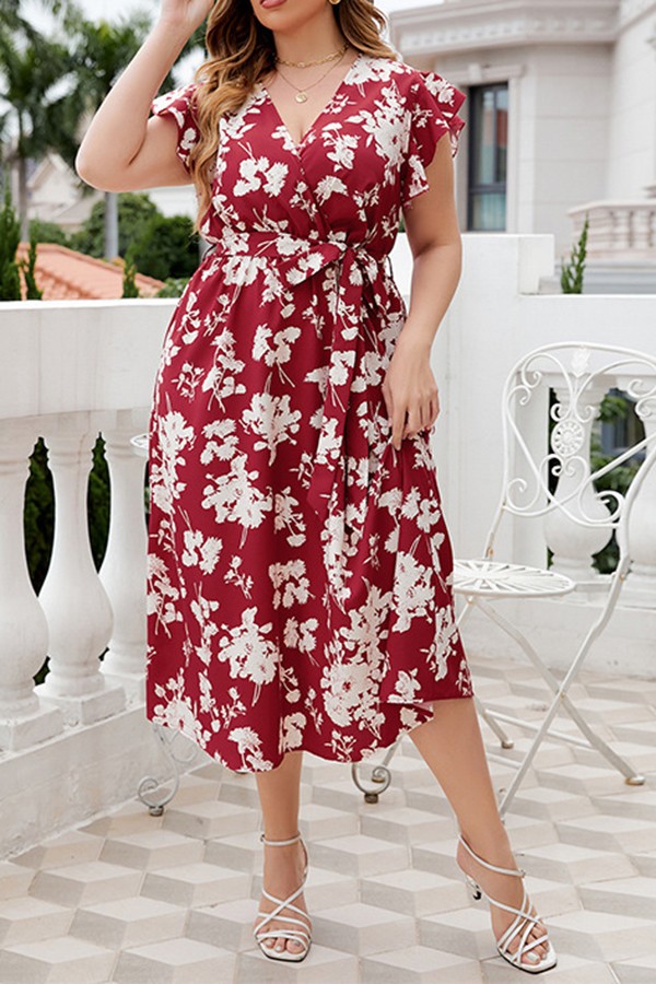 Plus size Floral V Neck Dress