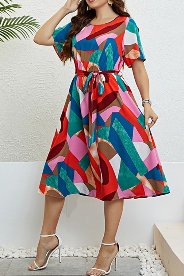 Painted print waost Tie maxi Dress Plus size