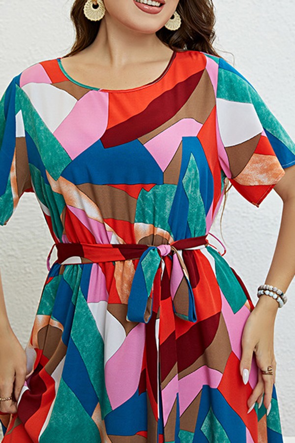 Painted print waost Tie maxi Dress Plus size