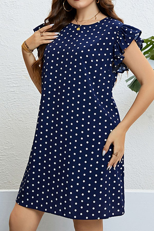 Polka dot ruffle sleeve dress Plus size mini dress