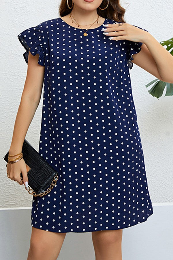 Polka dot ruffle sleeve dress Plus size mini dress