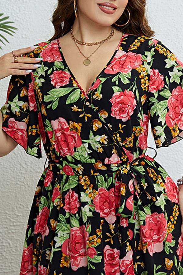 Floral V Neck  Plus size midi dress