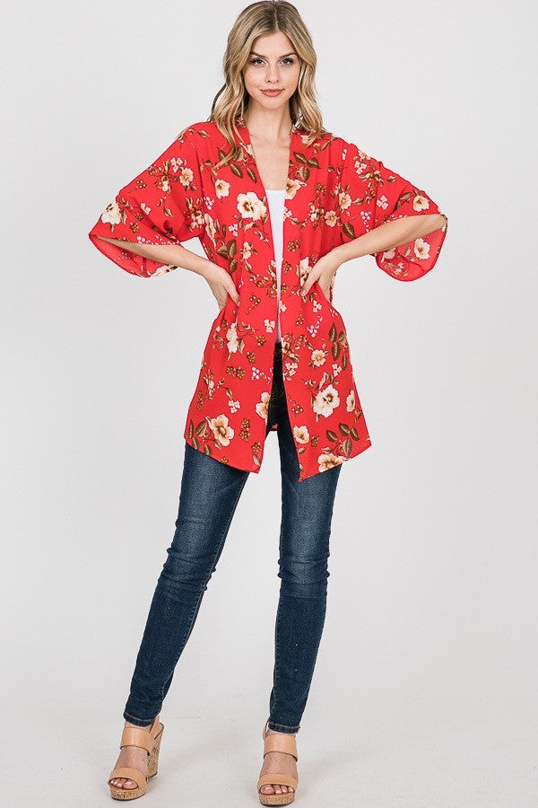 Floral Print open front  Cardigan
