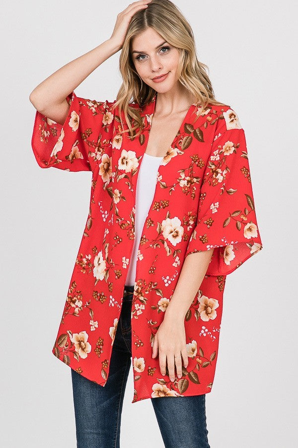 Floral Print open front  Cardigan