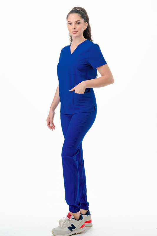 Medical Scrub Set 4 Way Stretch 6 Pockets V-Neck T