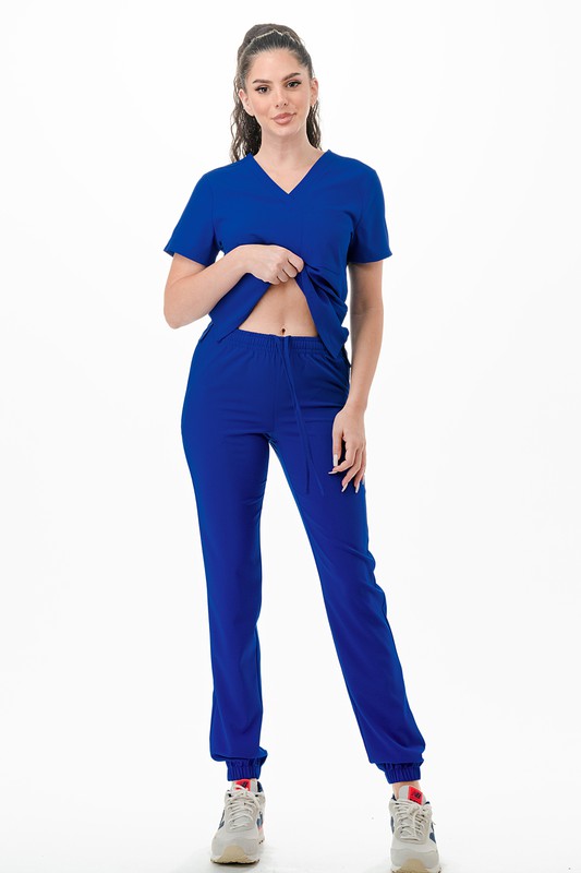 Medical Scrub Set 4 Way Stretch 6 Pockets V-Neck T