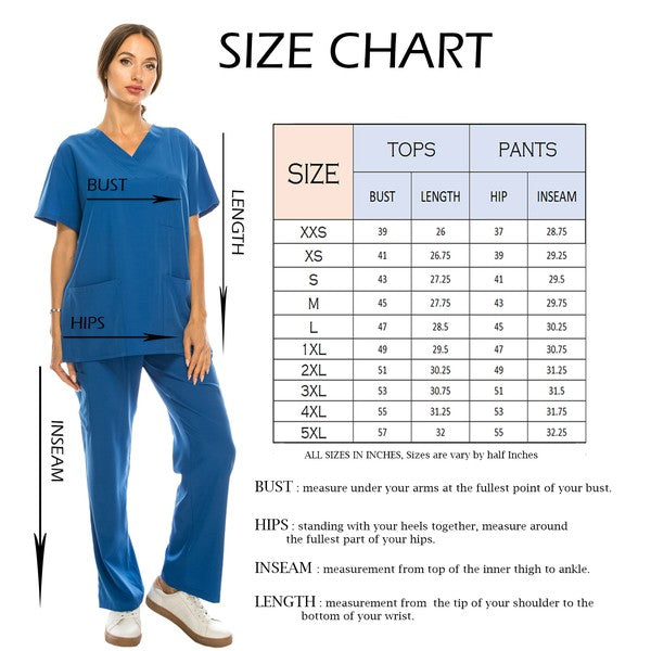 Medical Scrub Set 4 Way Stretch 6 Pockets V-Neck T